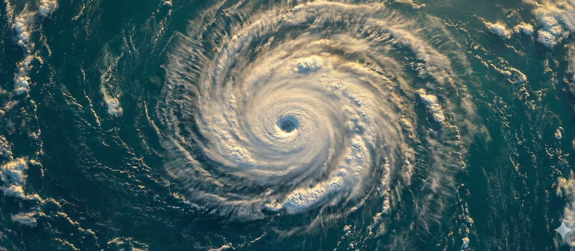 Aerial satellite view of a hurricane swirling over the ocean