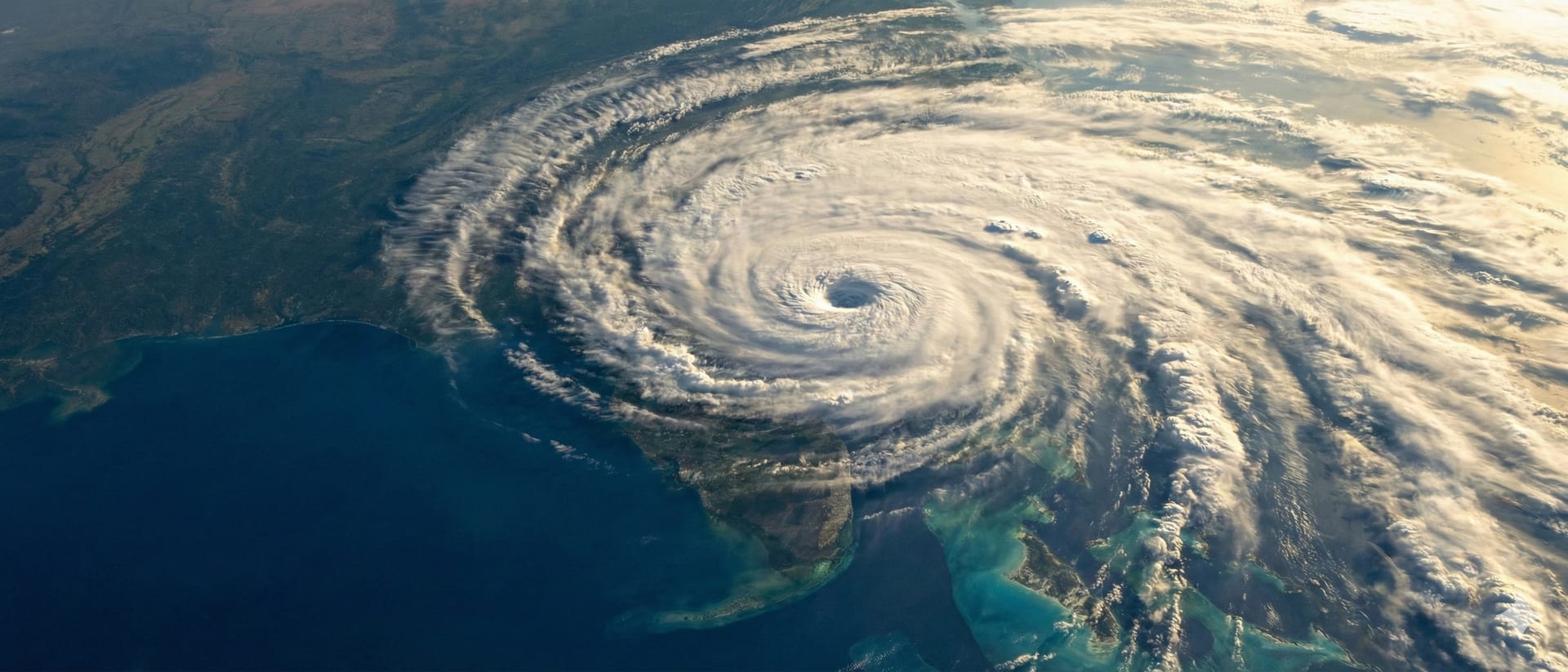Satellite view of a hurricane making landfall